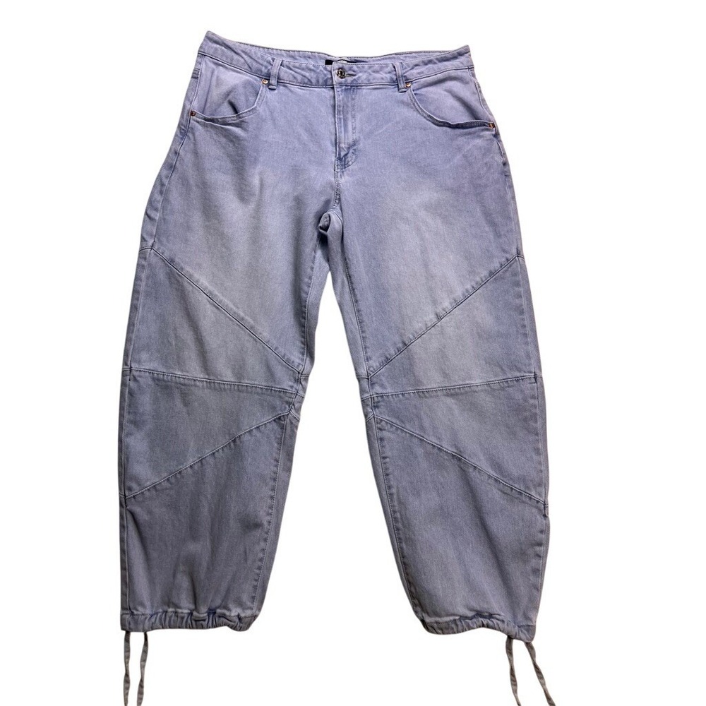 Madden NYC Parachute Cargo Jeans Womens 16 Blue Seam Detail Drawstring Hem